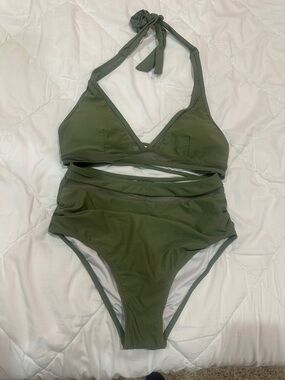 NEW Olive Green High-Waist Halter Bikini Set size M